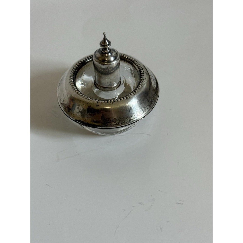 Antique Frank M Whiting Sterling Silver & Glass Desk Tabletop Cigarette Lighter
